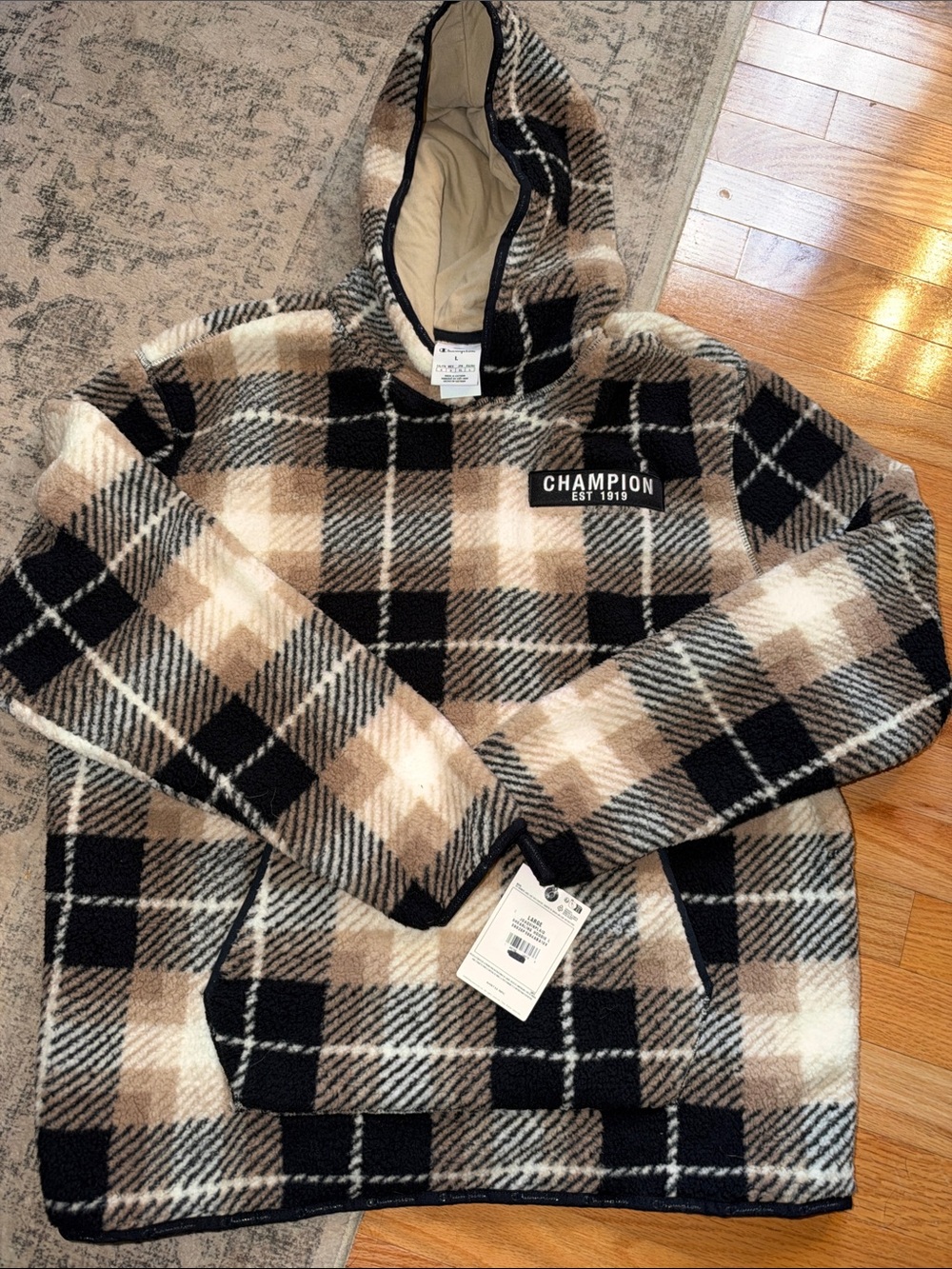 NWT Champion Men's Joaquin Plaid Faux-Shearling Pullover Hoodie - Large